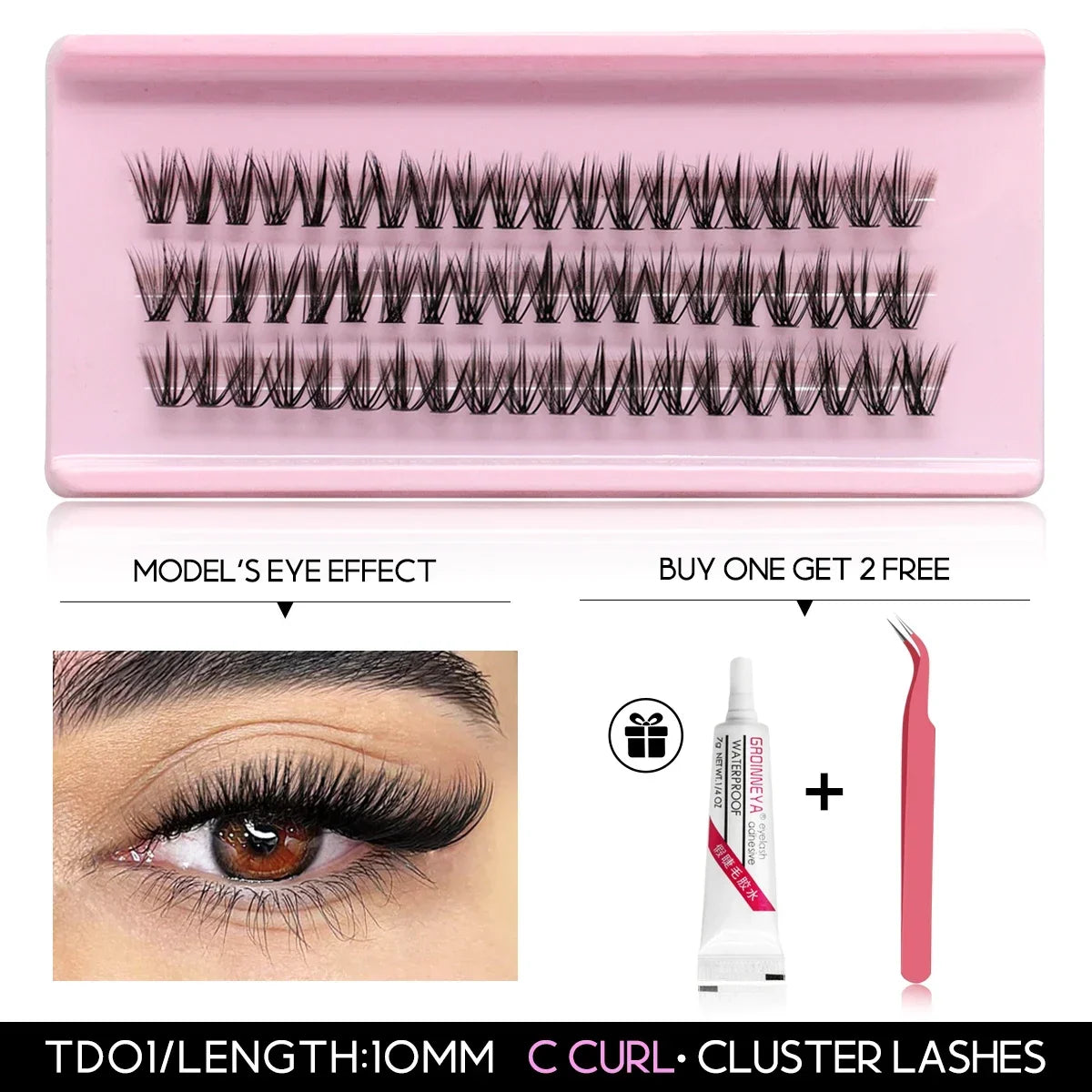 GROINNEYA Lash Clusters Kit Cat Lashes with Lash Bond & Seal Wispy Cluster Eyelash Clusters Kit DIY Eyelash Extensions at Home