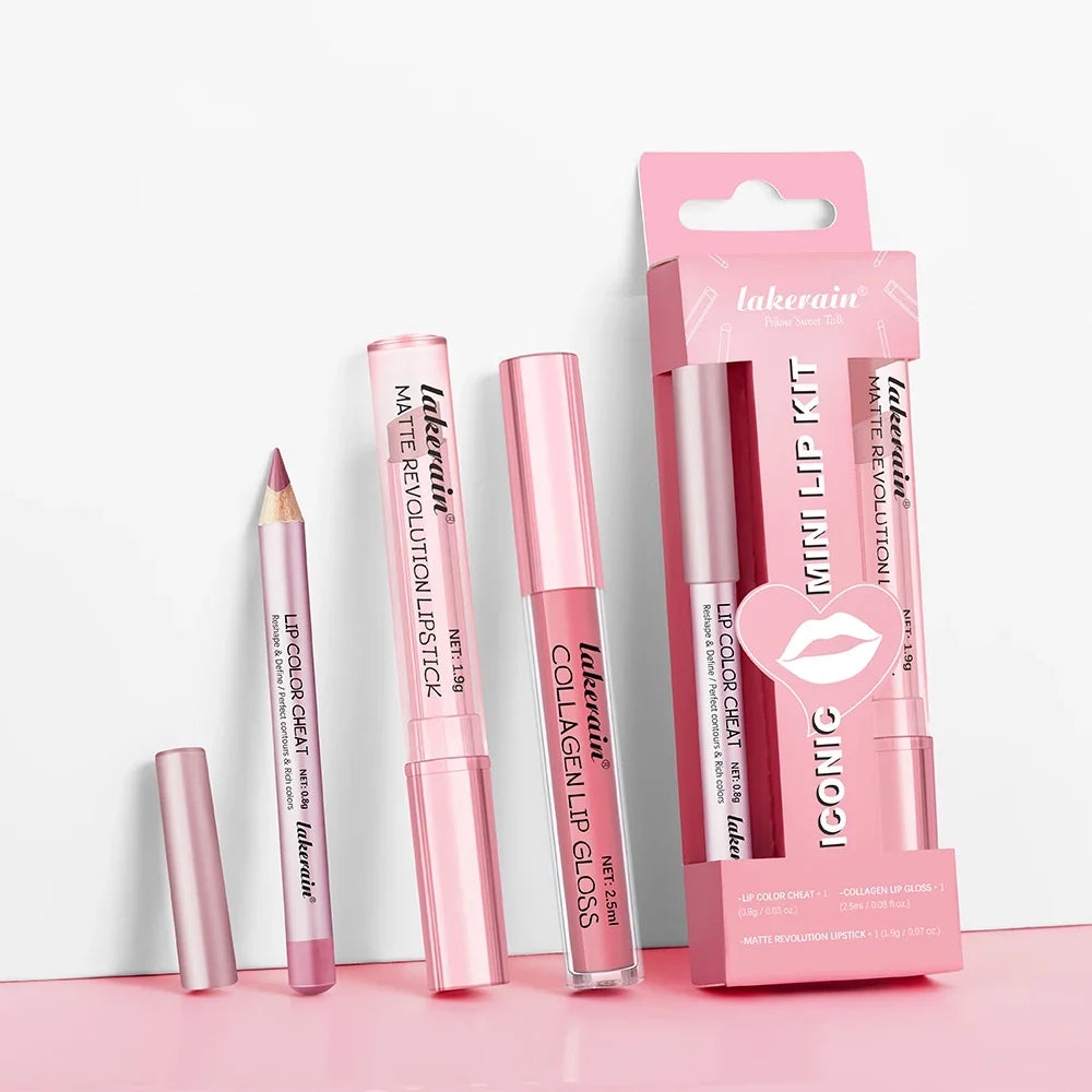 Lipliner&Lipstick Lip Gloss Set 3pcs/set Waterproof Long Lasting Lip Makeup Matte Travel Mini Set Women's Makeup Cosmetics