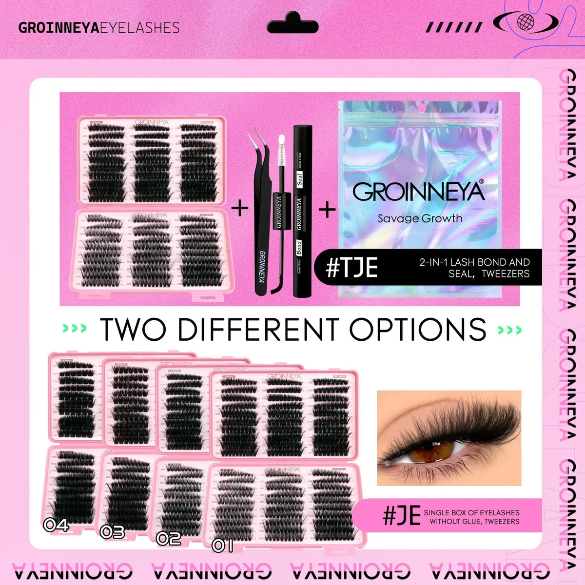 GROINNEYA Lash Clusters Kit Cat Lashes with Lash Bond & Seal Wispy Cluster Eyelash Clusters Kit DIY Eyelash Extensions at Home