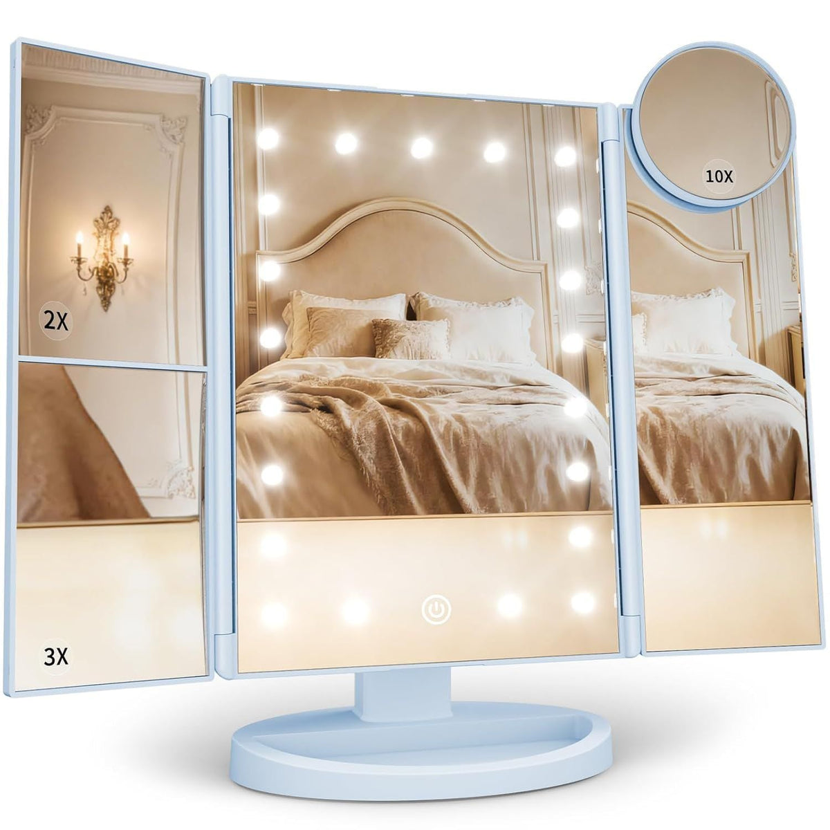 Makeup Mirror, Vanity Mirror with Lights, 2X/3X/10X Magnification, Touch Control, Trifold, Dual Power Supply, Gifts Mothers Day for Mom,Gifts for Women, Wife, Girls,Dorm Room Essentials