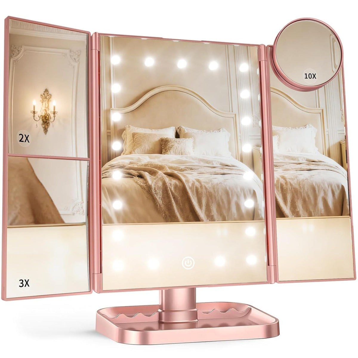 Makeup Mirror, Vanity Mirror with Lights, 2X/3X/10X Magnification, Touch Control, Trifold, Dual Power Supply, Gifts Mothers Day for Mom,Gifts for Women, Wife, Girls,Dorm Room Essentials